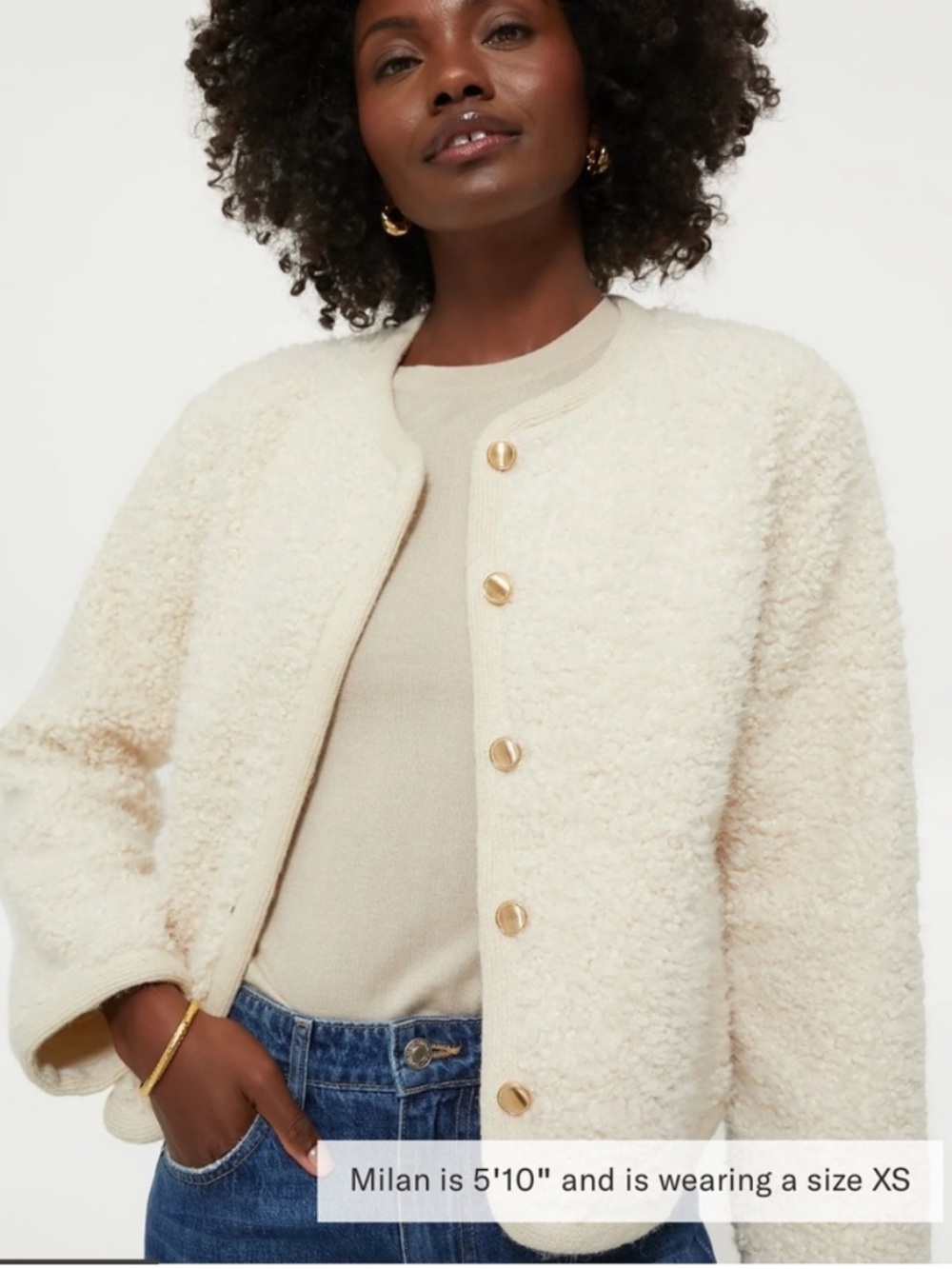 Tuckernuck Hyacinth House Cream Sherpa Cameron Jacket Gold Button - Picture 11 of 14